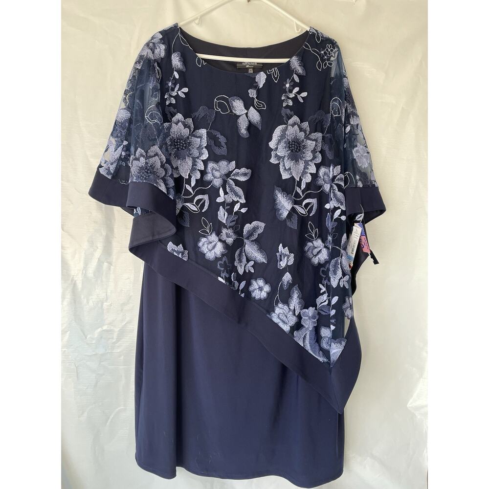 R & M Richards Plus Embroidered Cape Dress Size 20 Blue USA Made Floral NWT - Picture 3 of 12